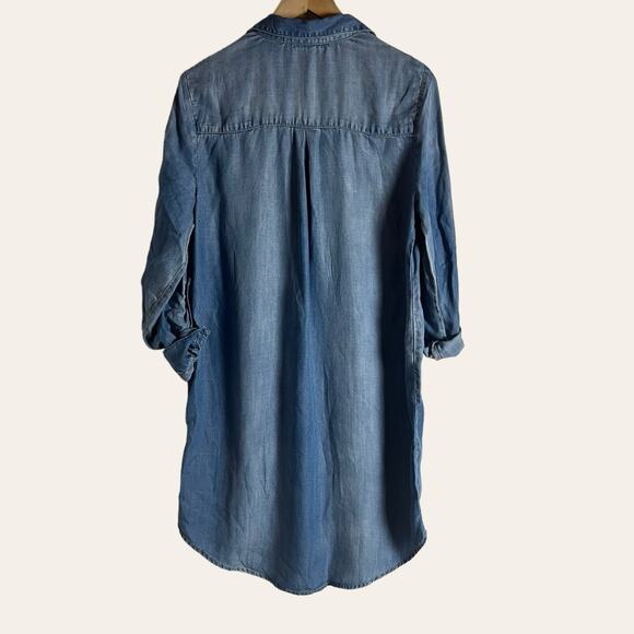 Chico’s Long Denim Button Front Light Wash Shirt Mini Dress Size 8 - Picture 9 of 12